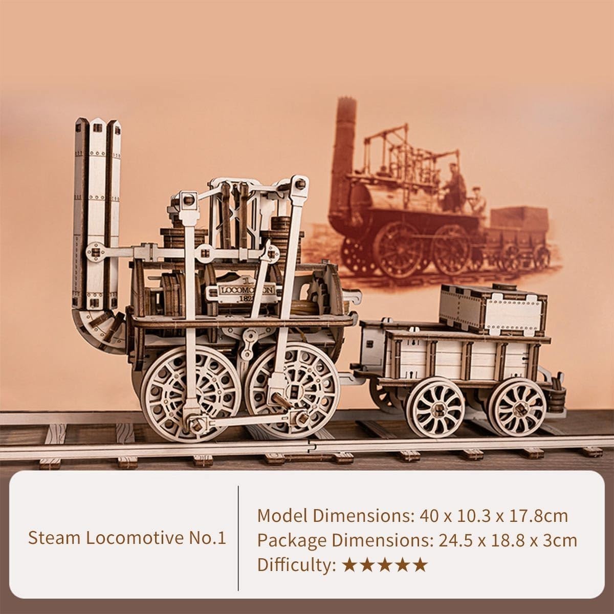 325PCS 3D Wooden Steam Train Puzzle Kit – DIY Mechanical Model Gift