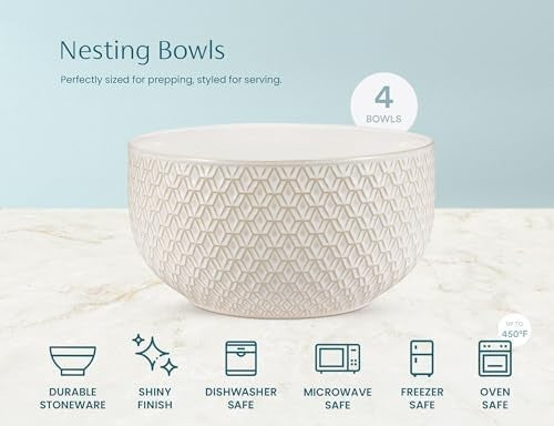 4-Piece Ceramic Nesting Mixing Bowls Set Prep Serving Salad Soup