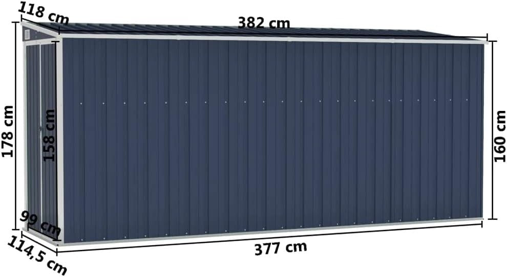 Wall-Mounted Garden Shed 3.82x1.78m Outdoor Tool Storage Steel