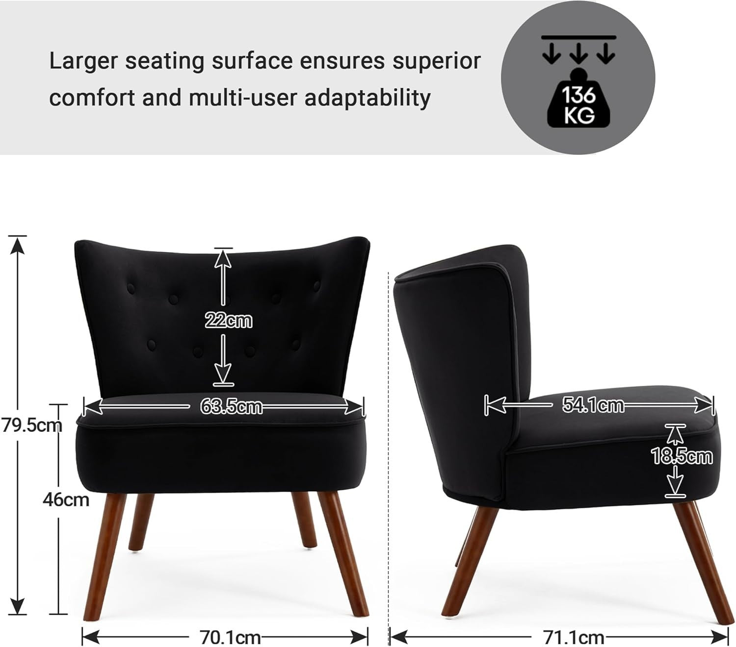 Velvet Accent Chair Modern Armchair Black Tub Lounge Seat Wood Legs