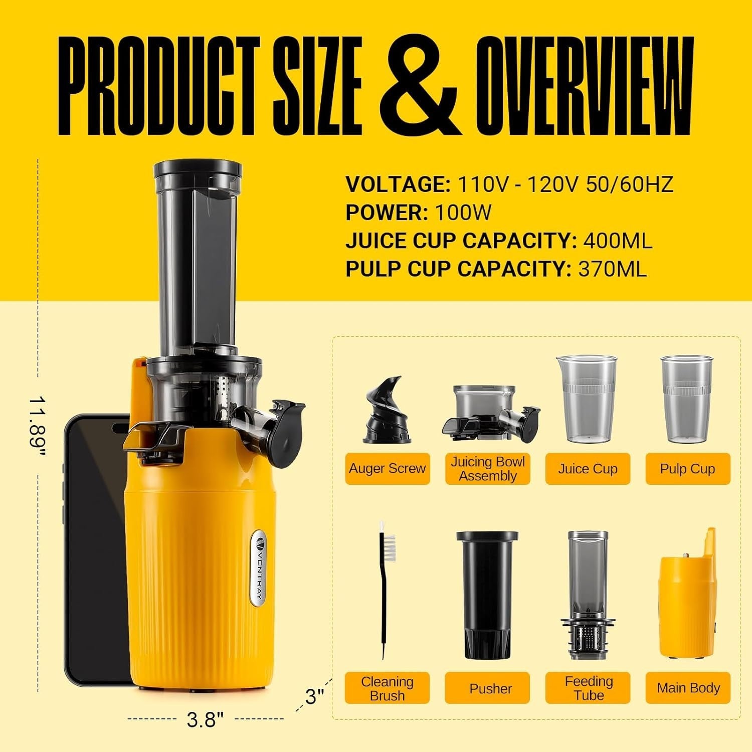 Compact Cold Press Juicer Slow Masticating 60RPM High Nutrient Yield