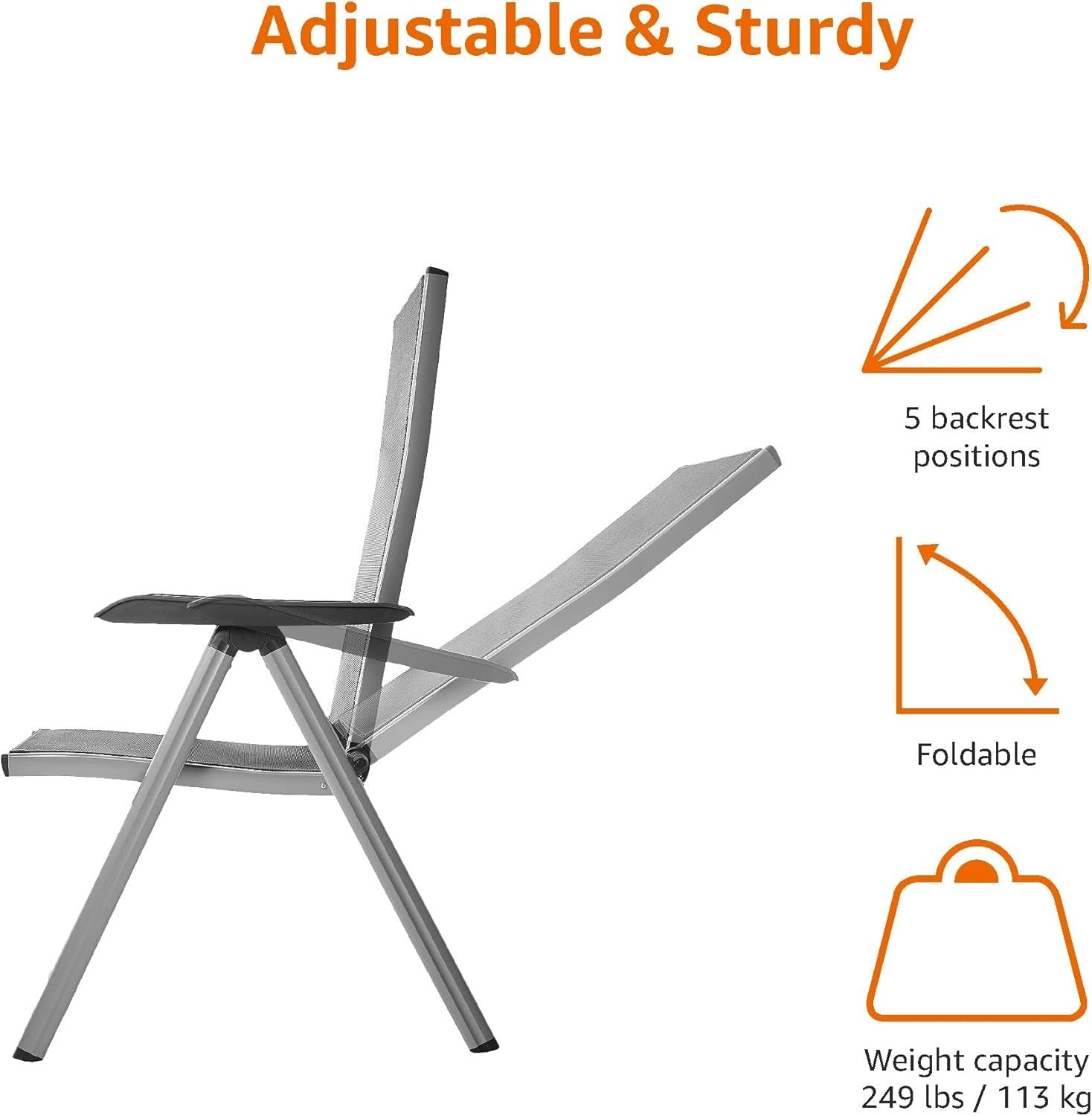 Adjustable Folding Outdoor Camping Chairs Set of 2 Aluminum Patio Garden