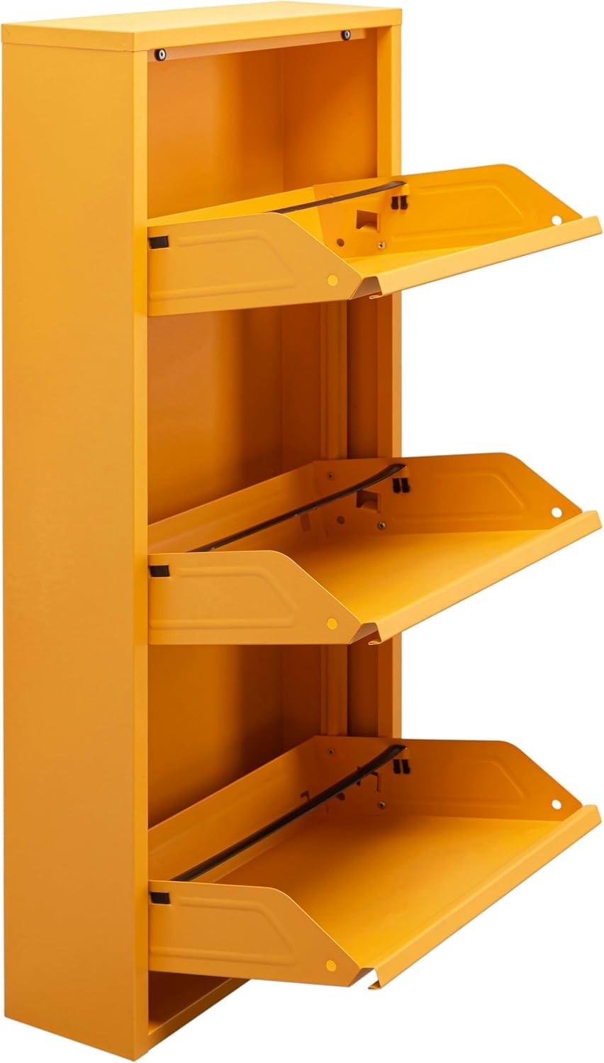 Space-Saving 3-Tier Flip Shoe Cabinet, Slim Metal Rack for 6 Pairs, Yellow
