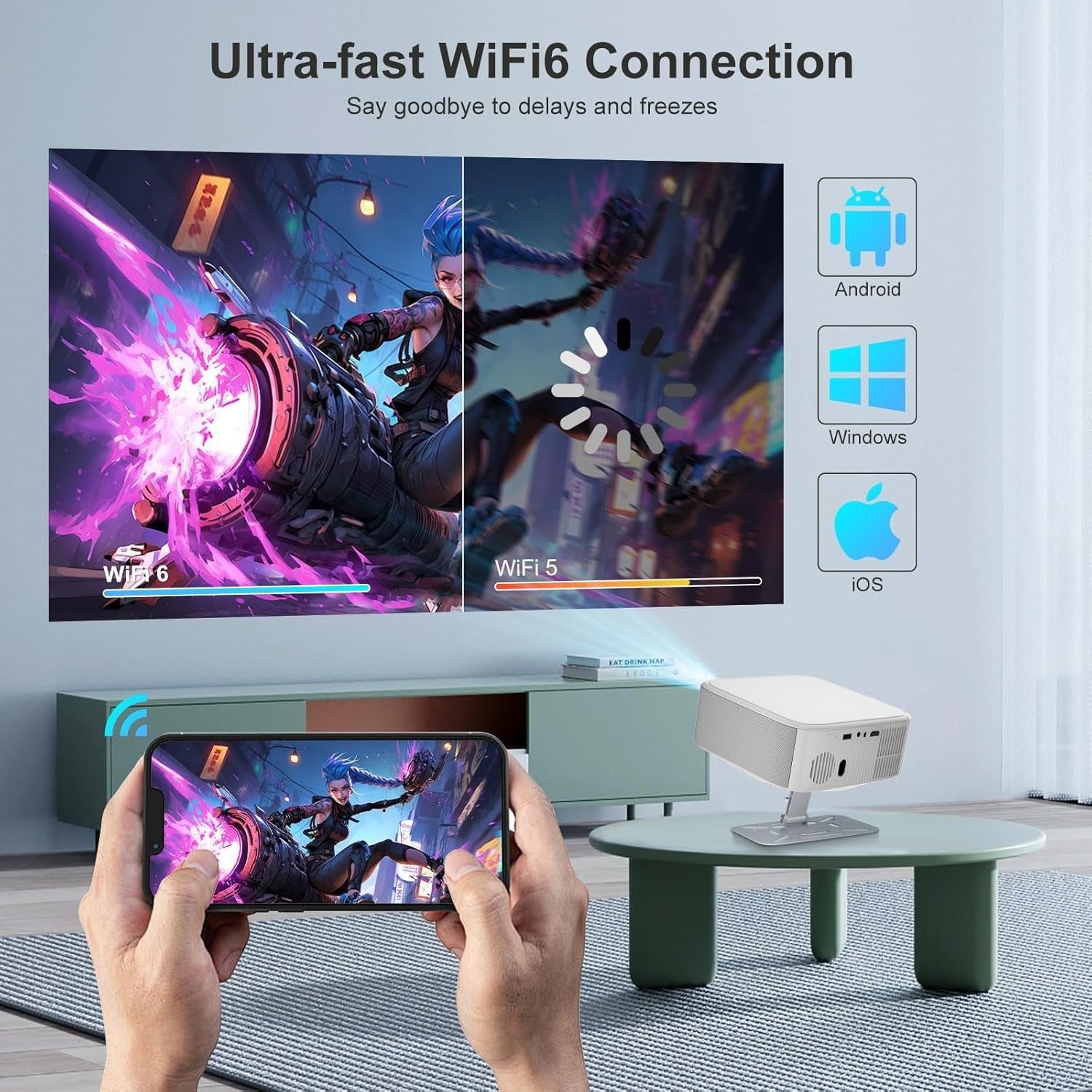 1080P Smart Projector Netflix 800 ANSI WiFi 6 Bluetooth Auto Focus