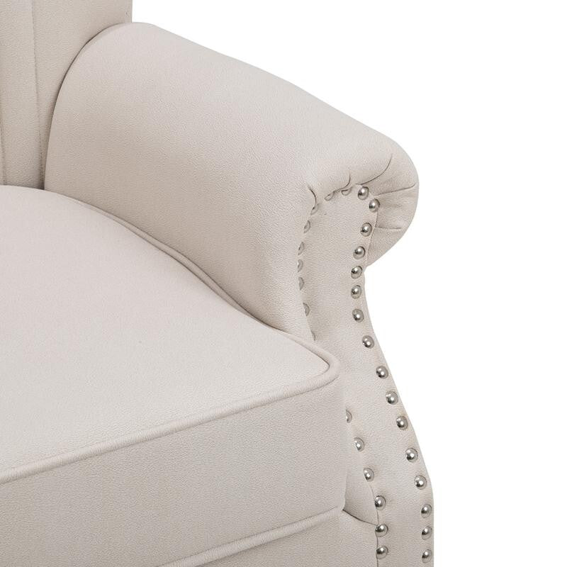 Beige Channel Armchair Deep Cushion Lounge Chair with Nailhead Trim