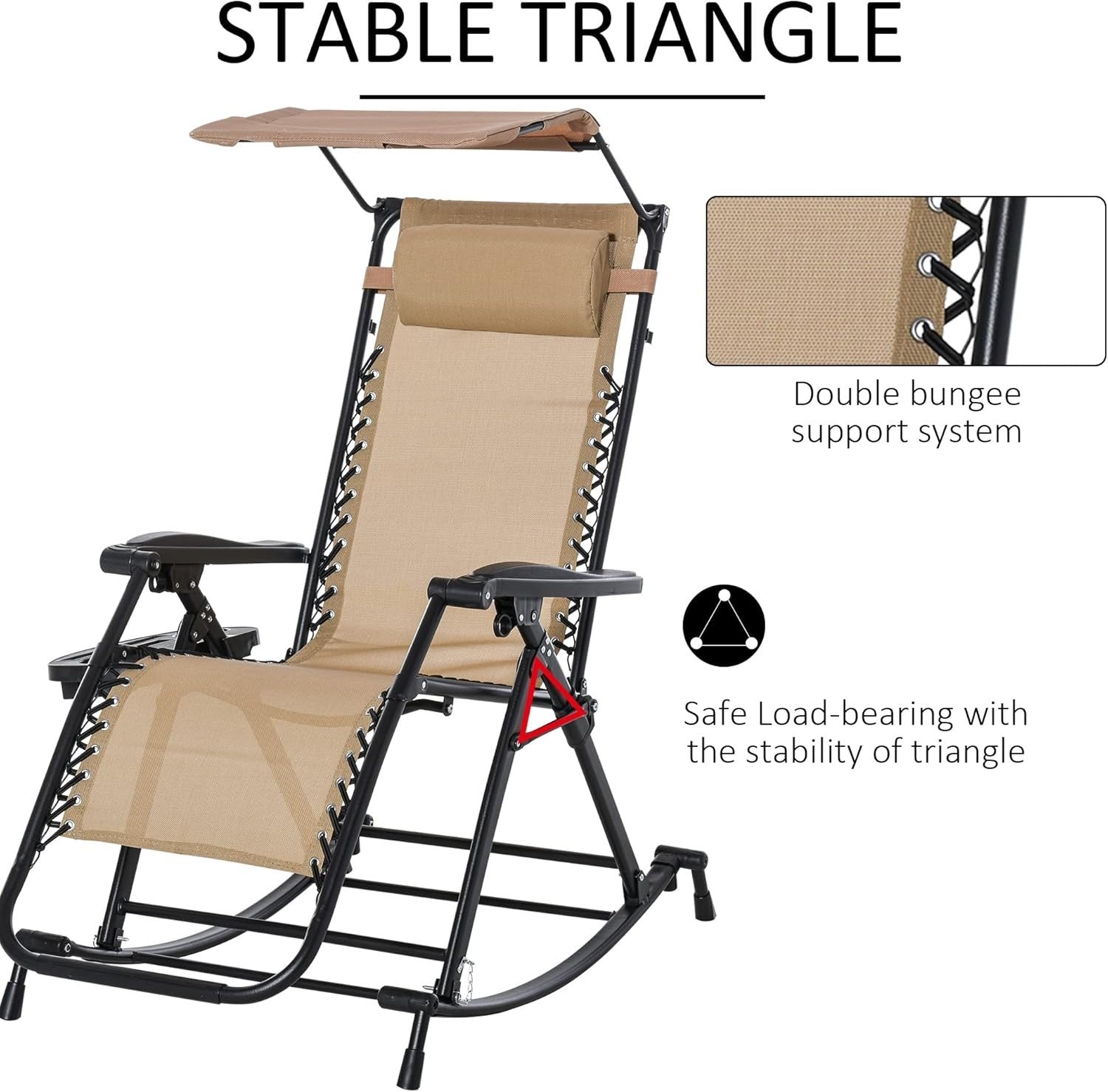 Adjustable Zero Gravity Recliner Rocking Chair with Canopy & Side Holder