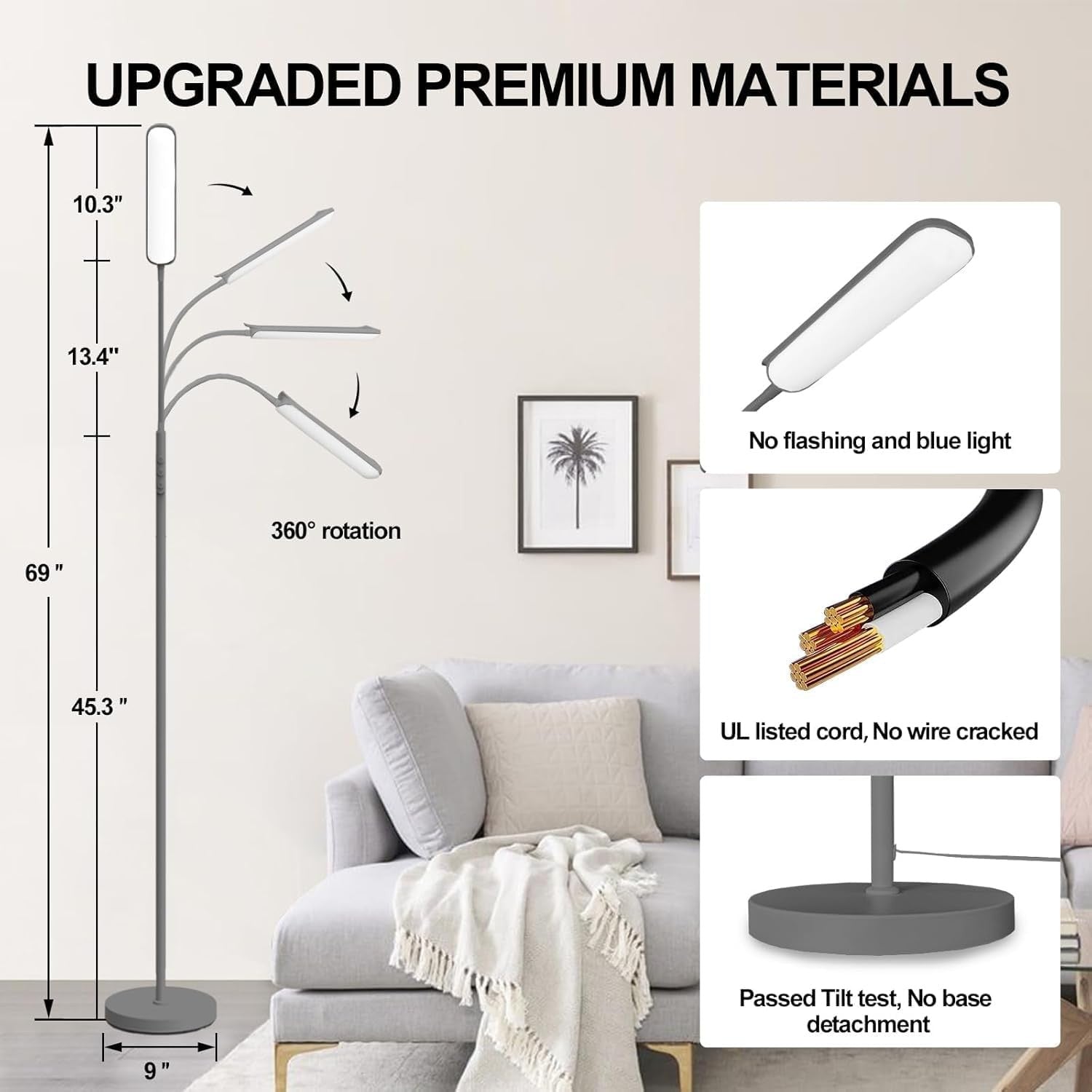 LED Uplighter Floor Lamp Dimmable Remote Touch Reading Light Tall Grey