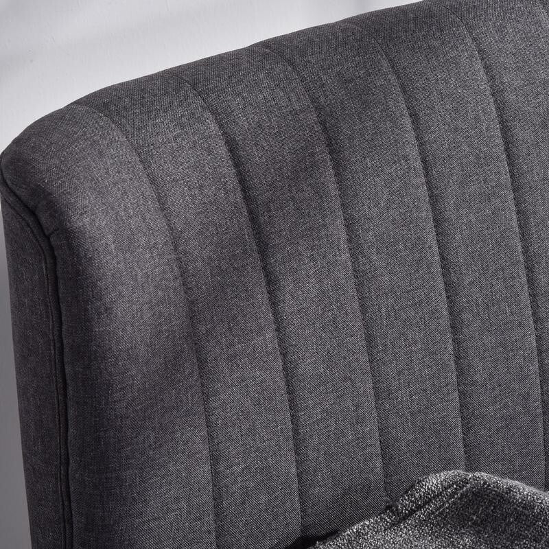 Compact 2 Seater Sofa Dark Grey Linen Padded Seat Wood Legs Small Space