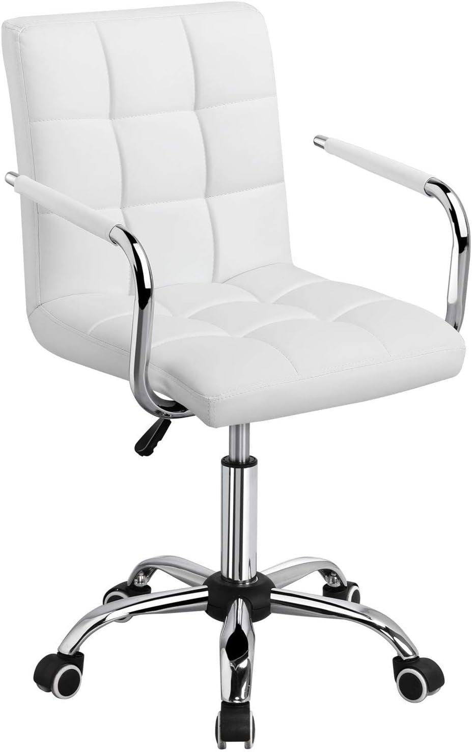 White Adjustable Office Chair Swivel Desk Chair Faux Leather Home Study Seat