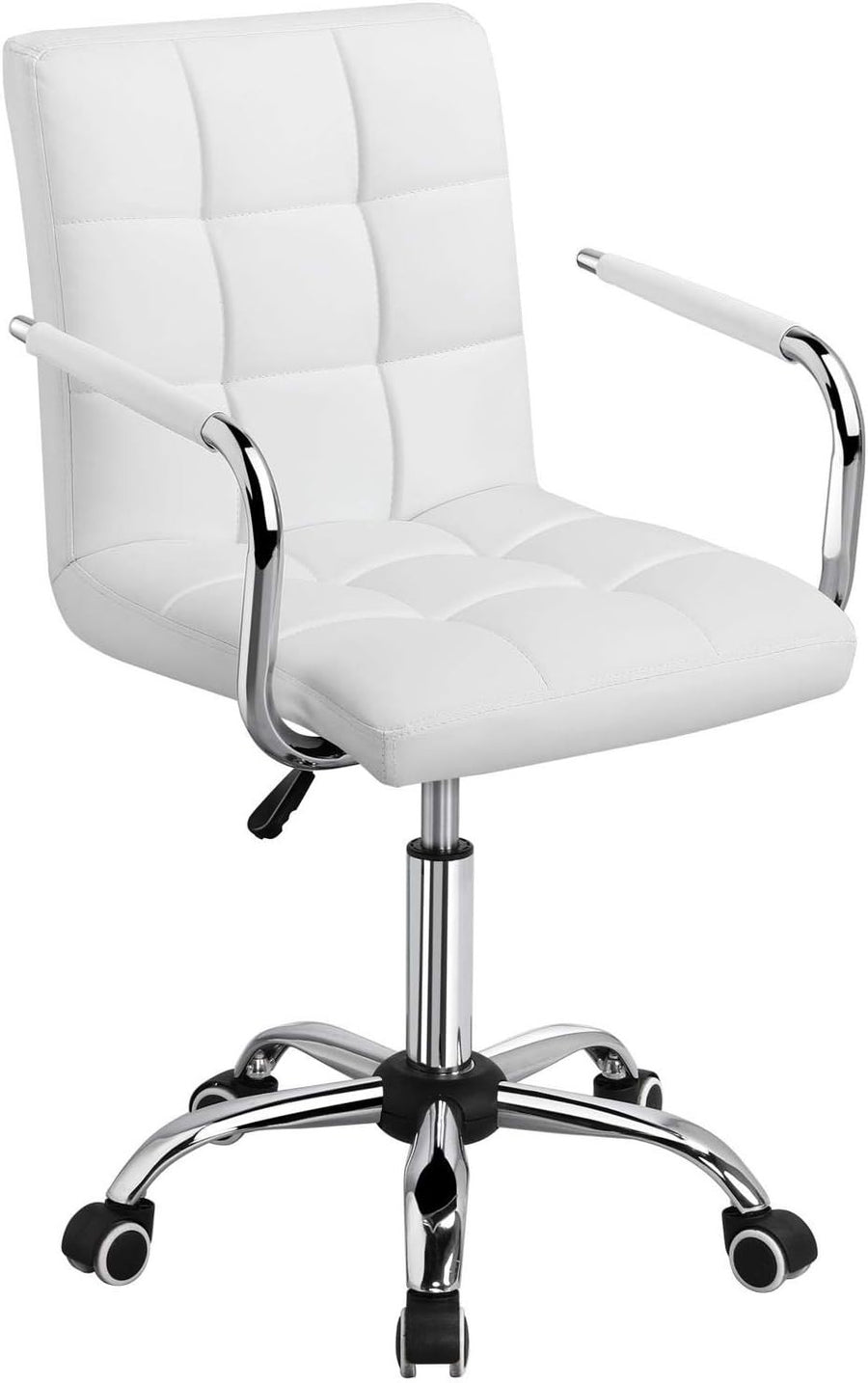 White Adjustable Office Chair Swivel Desk Chair Faux Leather Home Study Seat