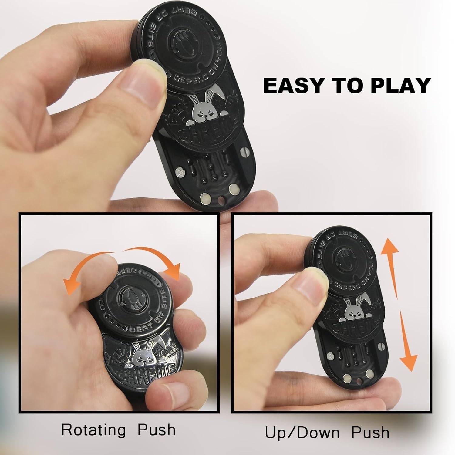 Black Bunny Metal Fidget Slider Ratchet Click Pocket Stress Relief Toy