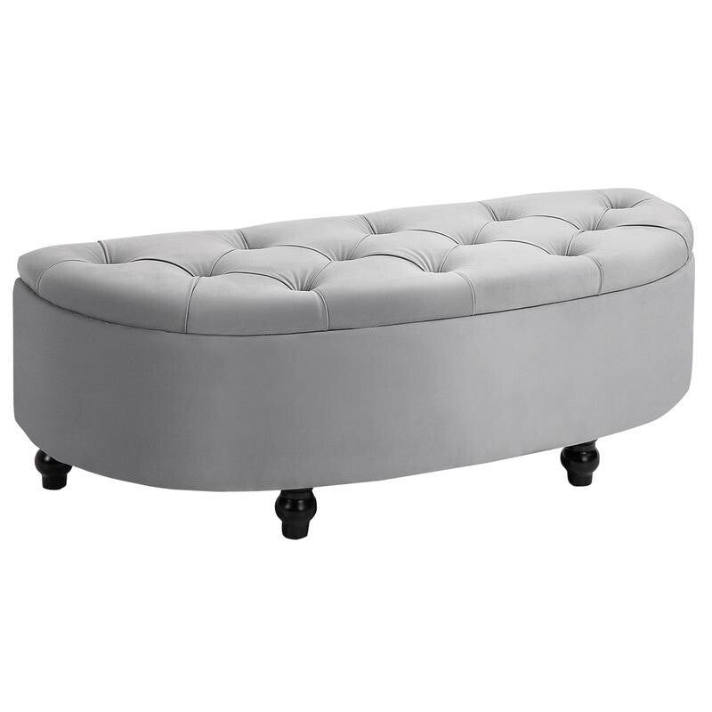 Grey Storage Ottoman Bench Tufted Velvet Seat End of Bed Entryway Stool