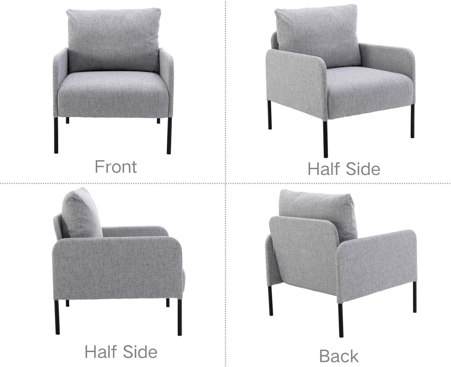 Modern Accent Armchair Grey Linen Lounge Chair Metal Legs Sofa
