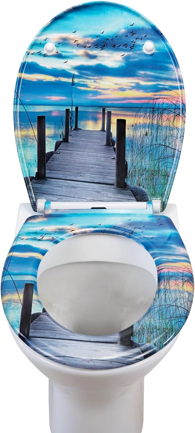 Round Soft Close Toilet Seat Duroplast Quick Release Top Fix Blue 45x37cm