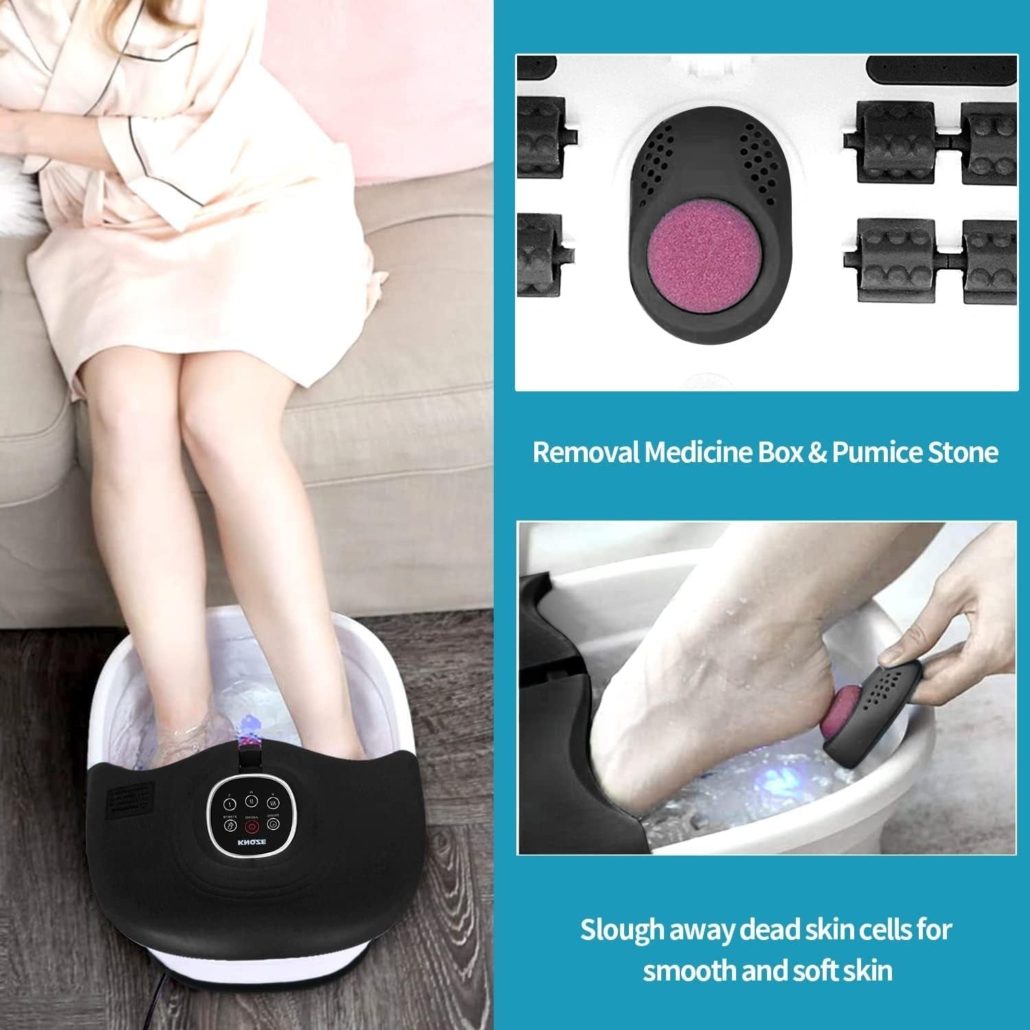 Foldable Foot Spa Massager with Heat, Bubbles, 16 Rollers & Red Light