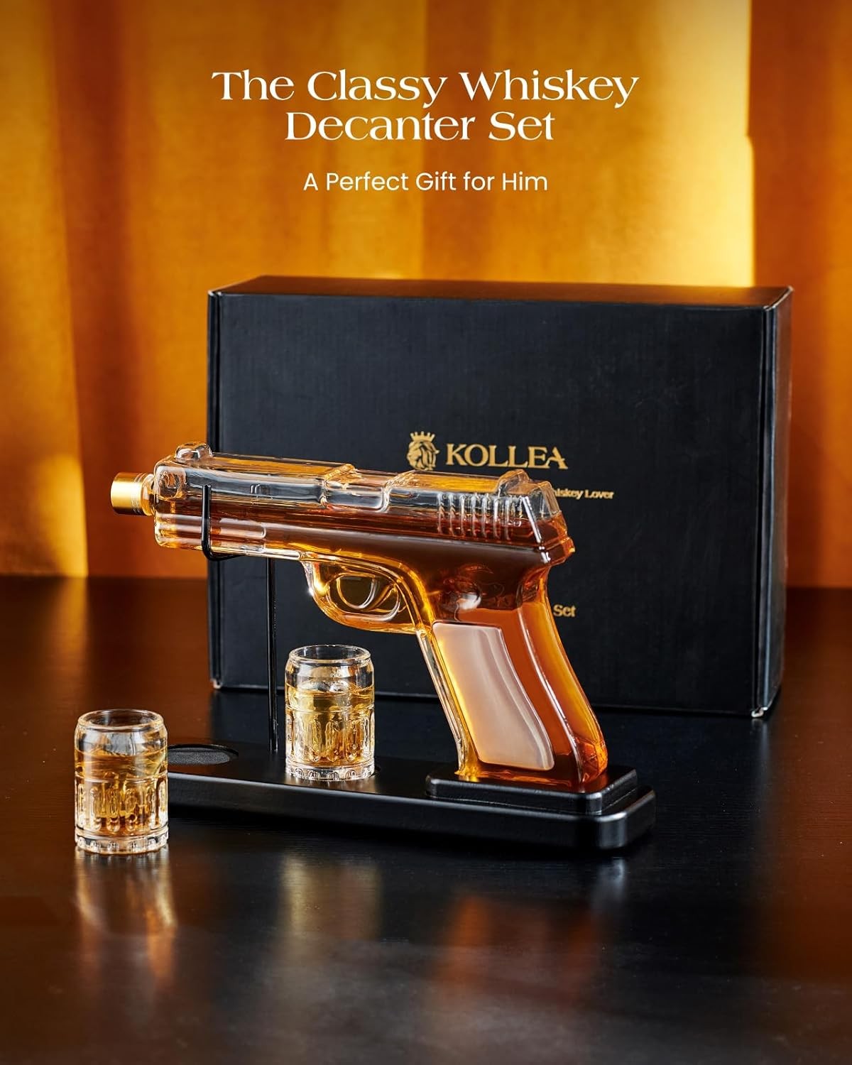 Gun Whiskey Decanter Set 450ml with 2 Glasses Gift For Men Bar Display