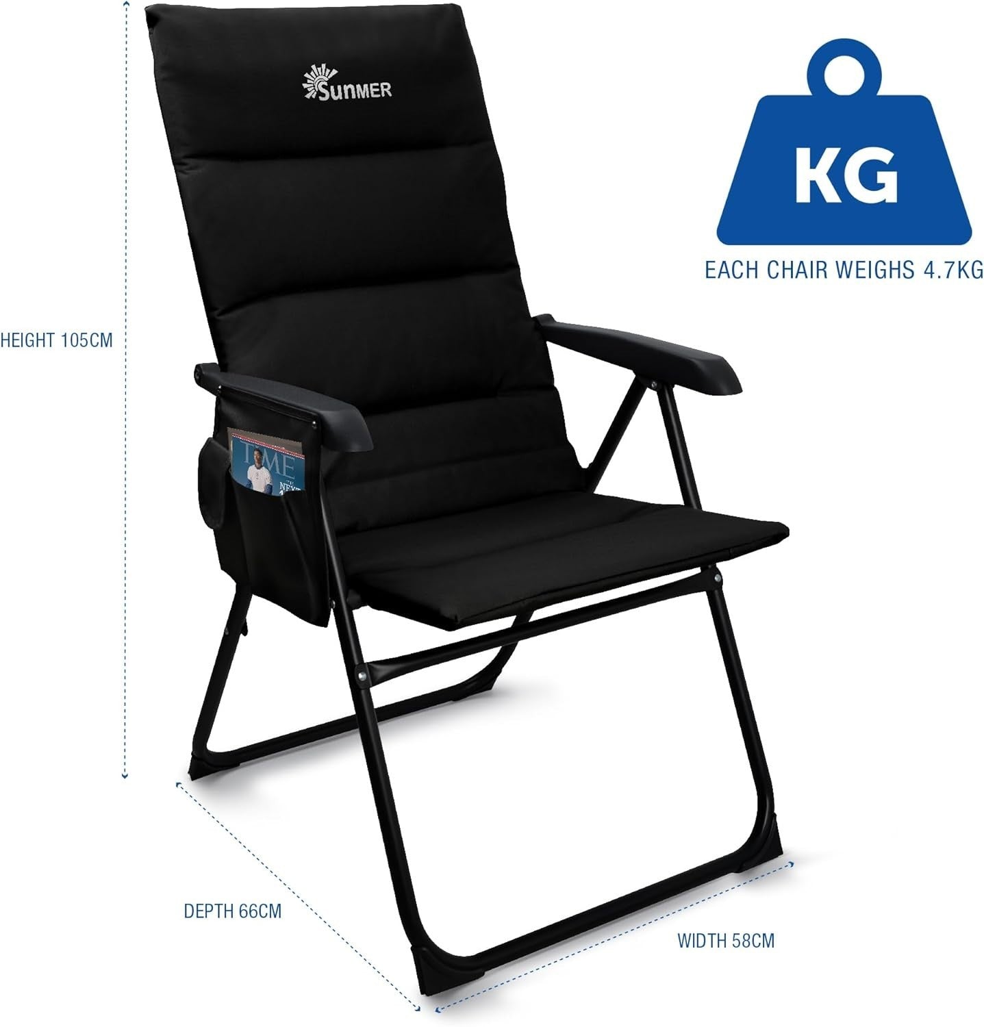 Luxury Padded Folding Recliner Chairs Set of 2 Outdoor Garden Camping Deck