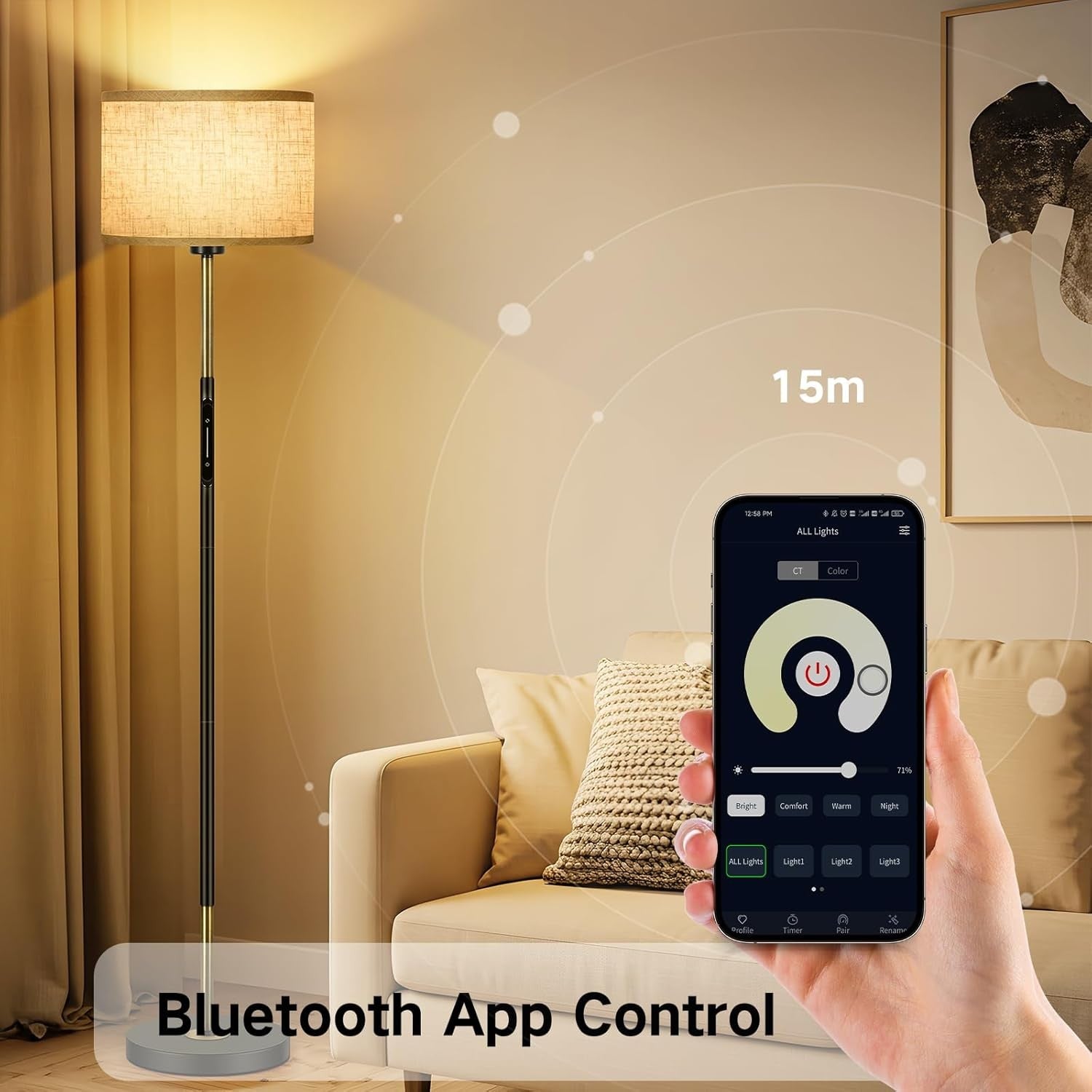 Smart Floor Lamp Touch App Remote Dimmable 3 Colour Modern Standing Light