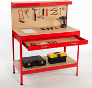 Red Steel Garage Workbench Tool Station w/ Drawer Pegboard Shelf DIY Storage