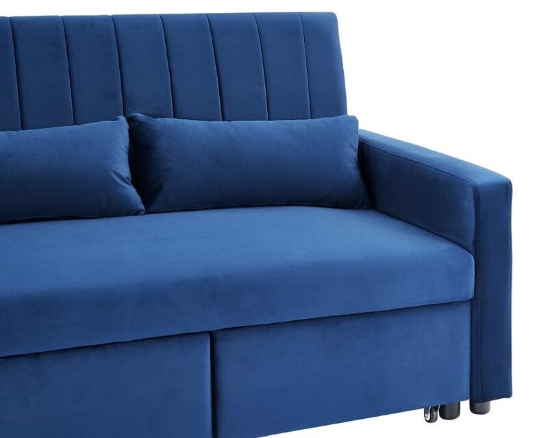 Blue Velvet 3 Seater Sofa Bed Pull Out Storage Chaise Guest Sleeper