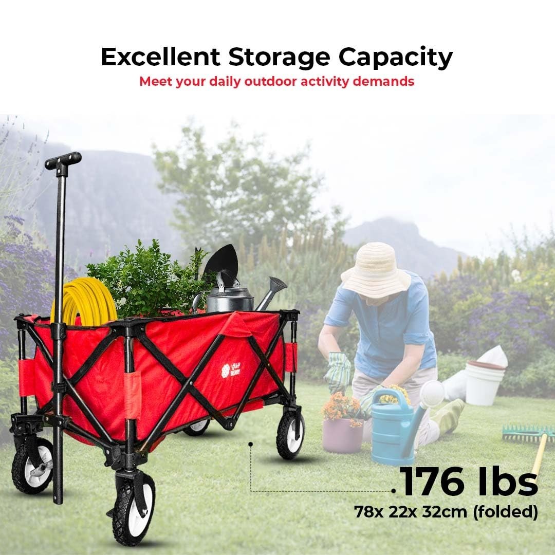 Heavy Duty Folding Garden Trolley Cart 80KG Beach Wagon with Adjustable Handle