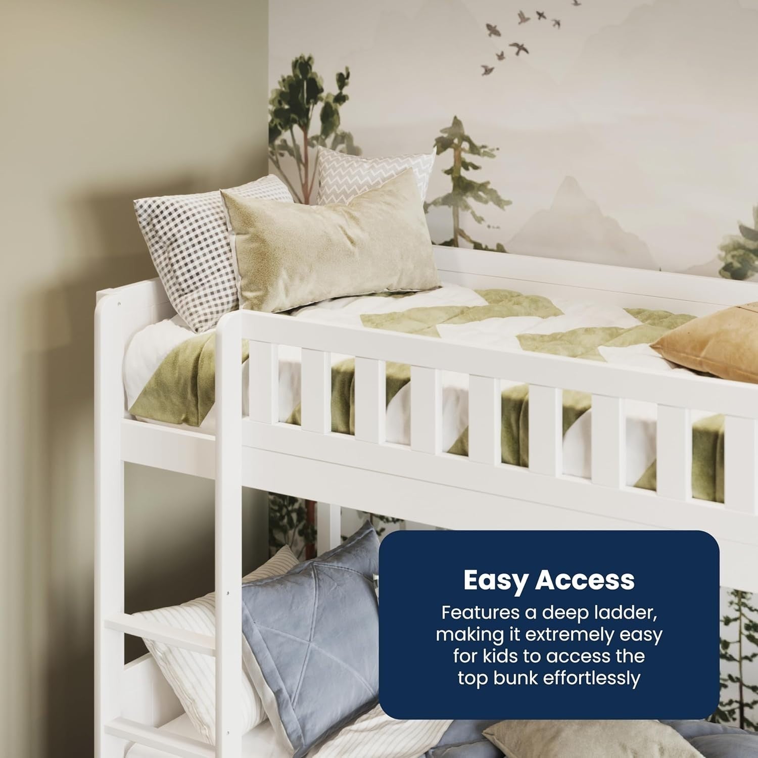Shorty Bunk Bed White Solid Wood Kids Sleeper Loft Frame Space Saving