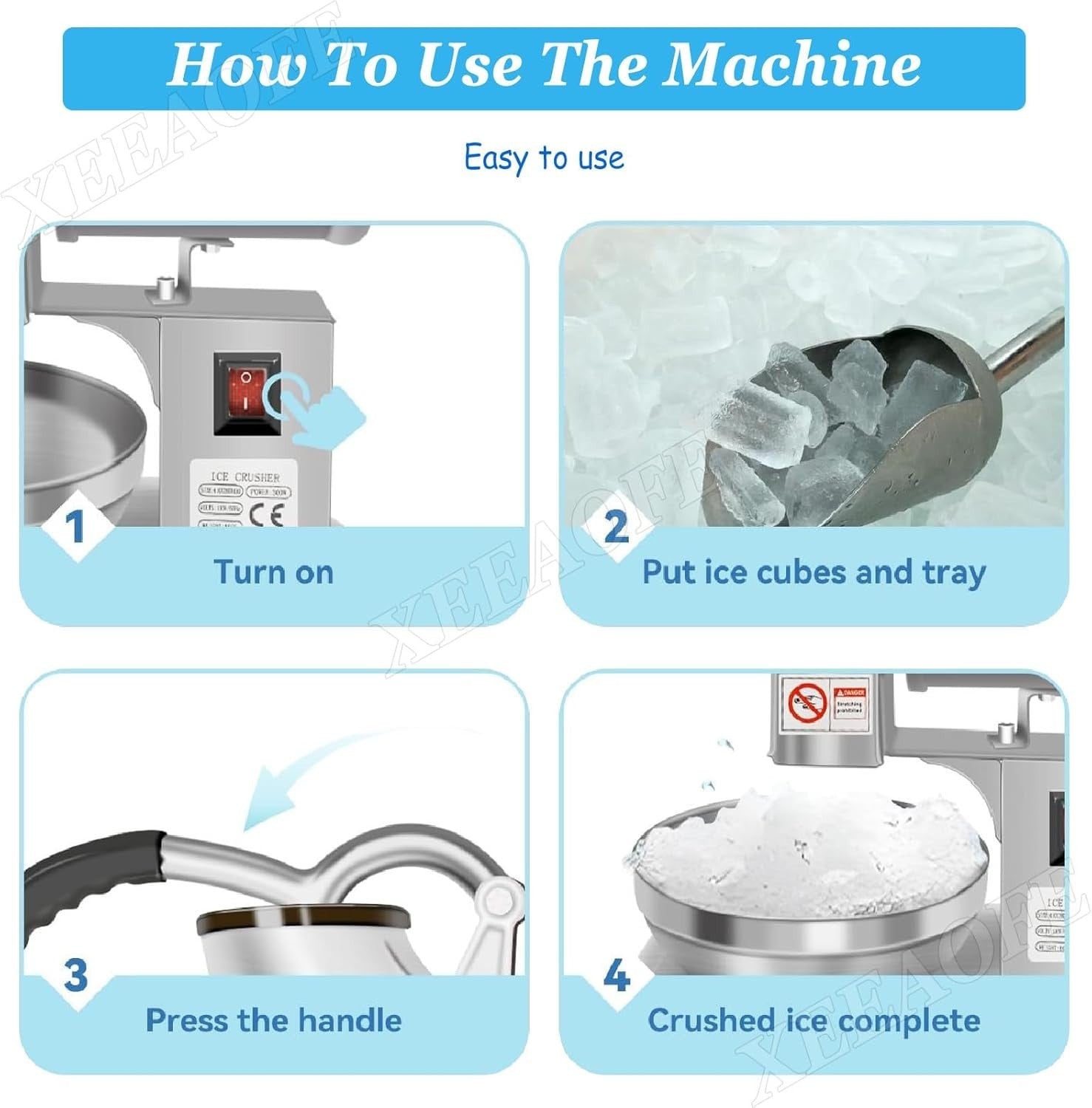 Electric Ice Crusher Machine 350W Stainless Steel Shaved Ice Dual Blade