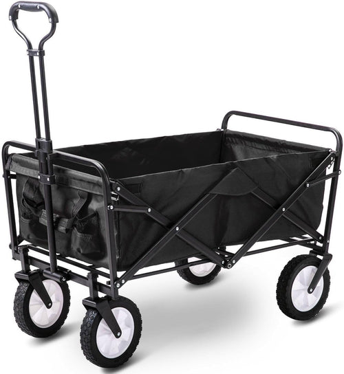 Black Heavy Duty Folding Wagon Collapsible Garden Camping Beach Trolley 70kg