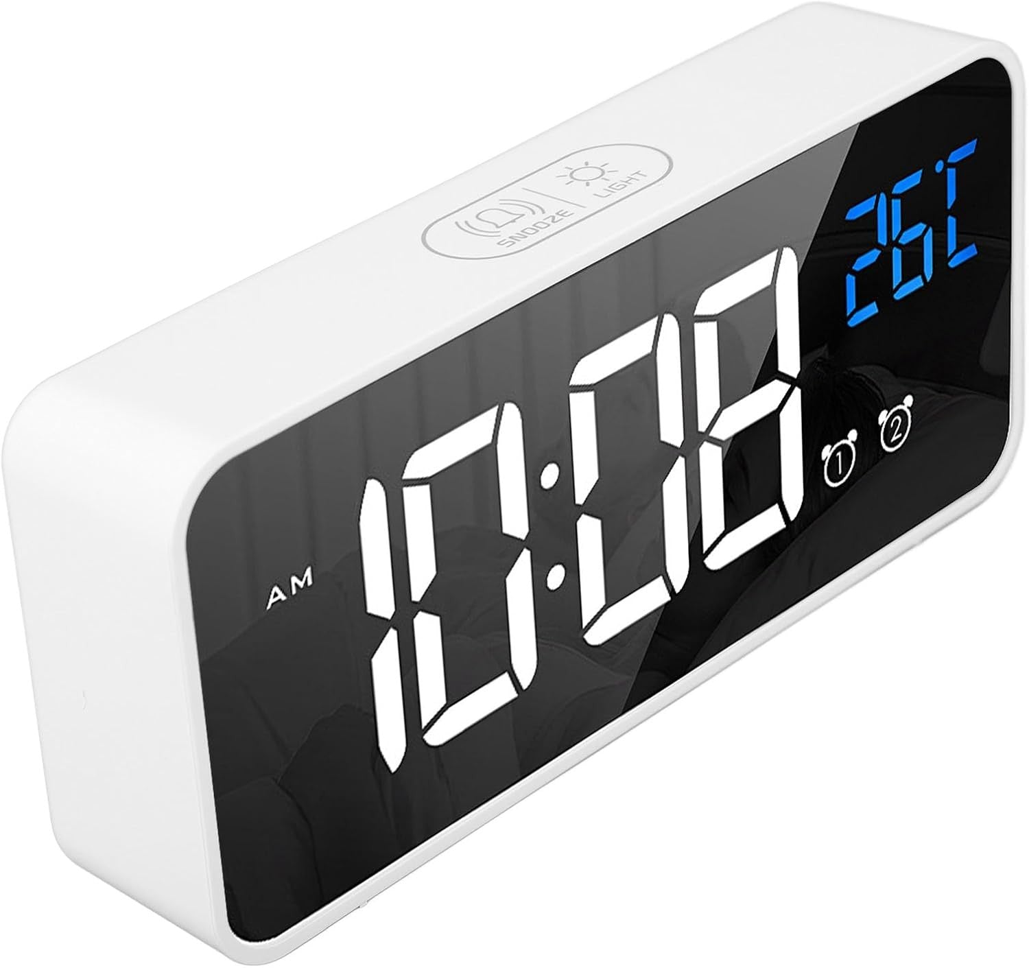 Digital Alarm Clock Large LED Display Voice Control Rechargeable Dual Alarm