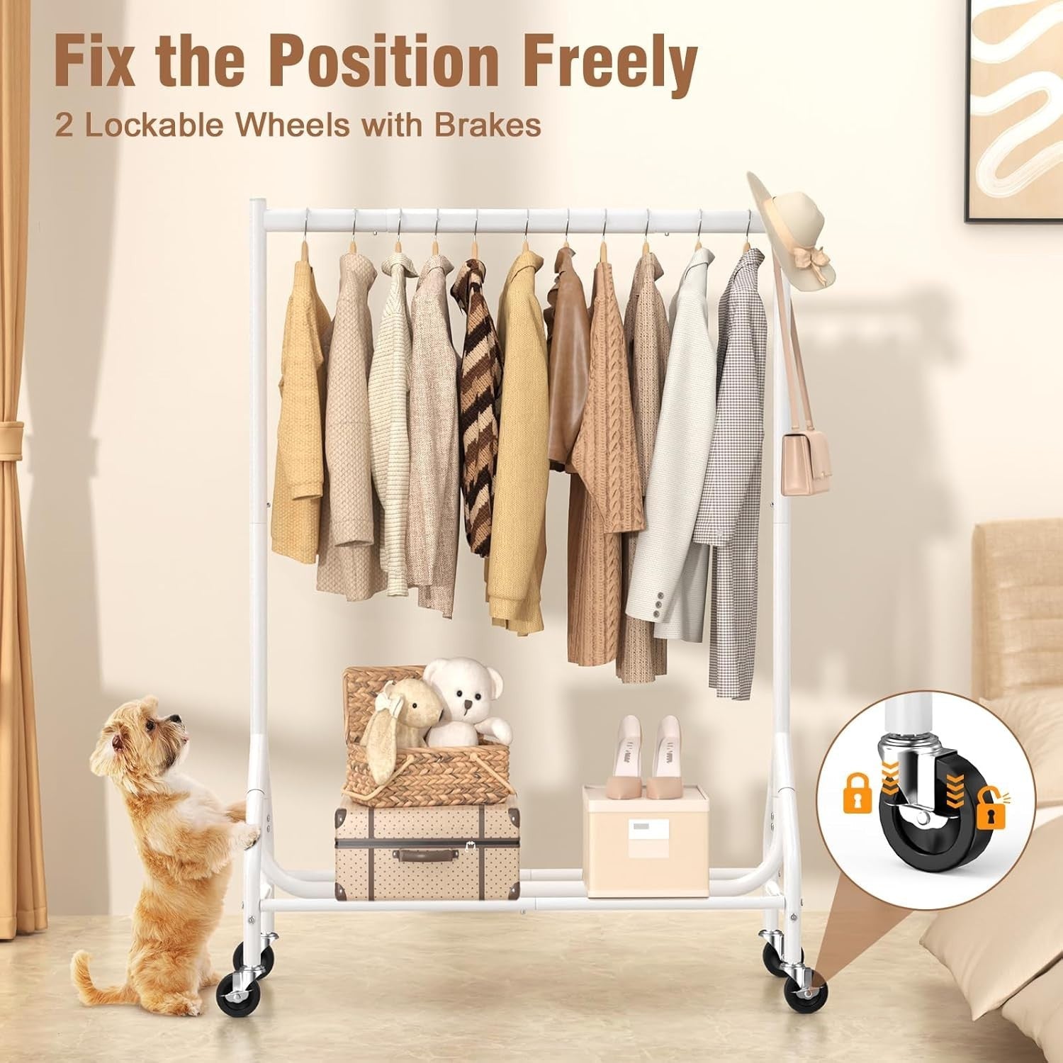 White Heavy Duty 180KG Clothes Rail With Wheels Metal Rack