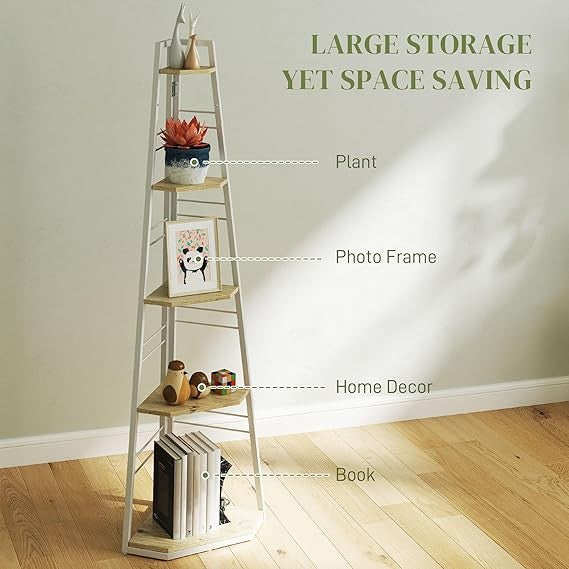 5-Tier Corner Shelf Unit, Modern Space-Saving Display Storage for Living Room