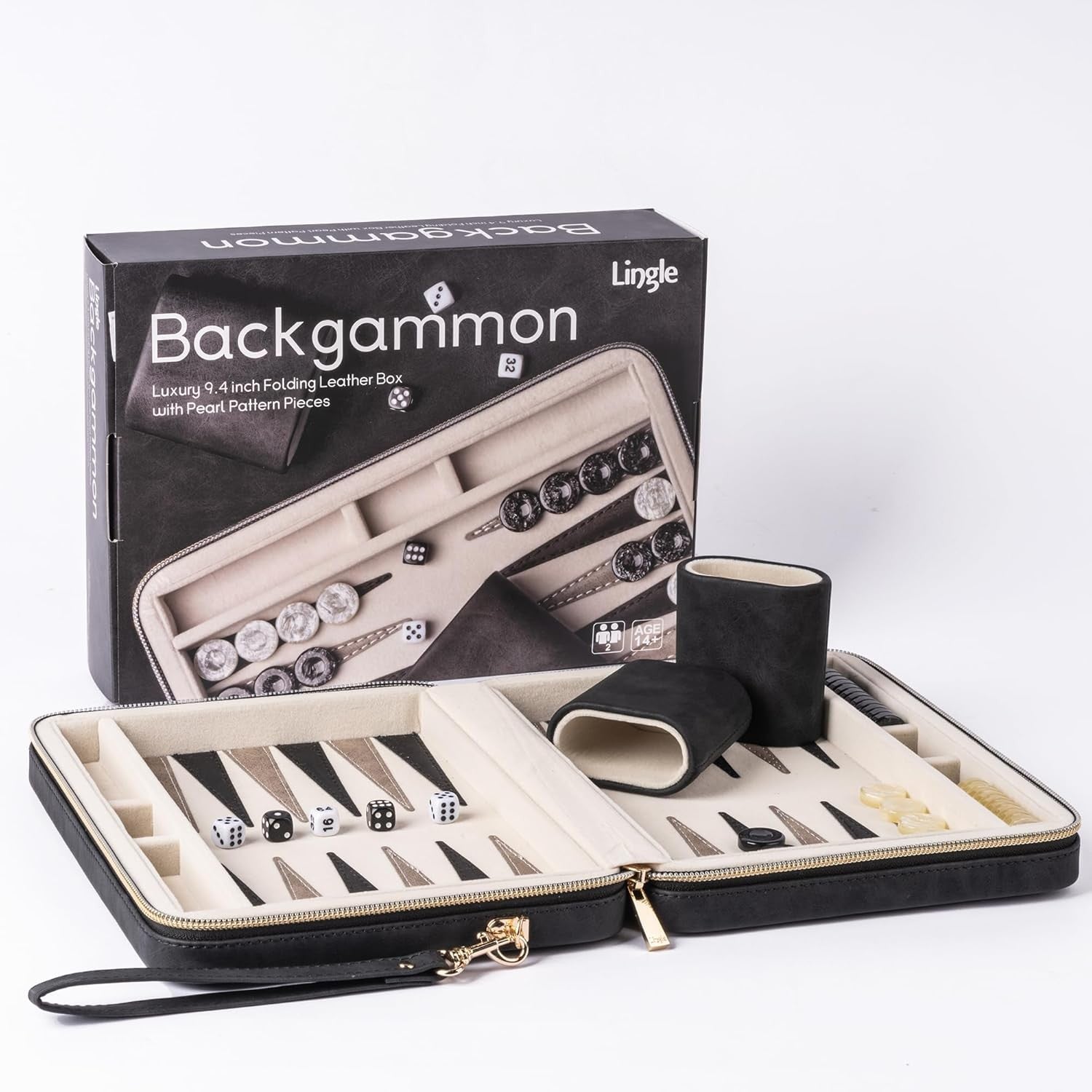 9.4 Inch Travel Backgammon Faux Leather Folding Board Portable Game