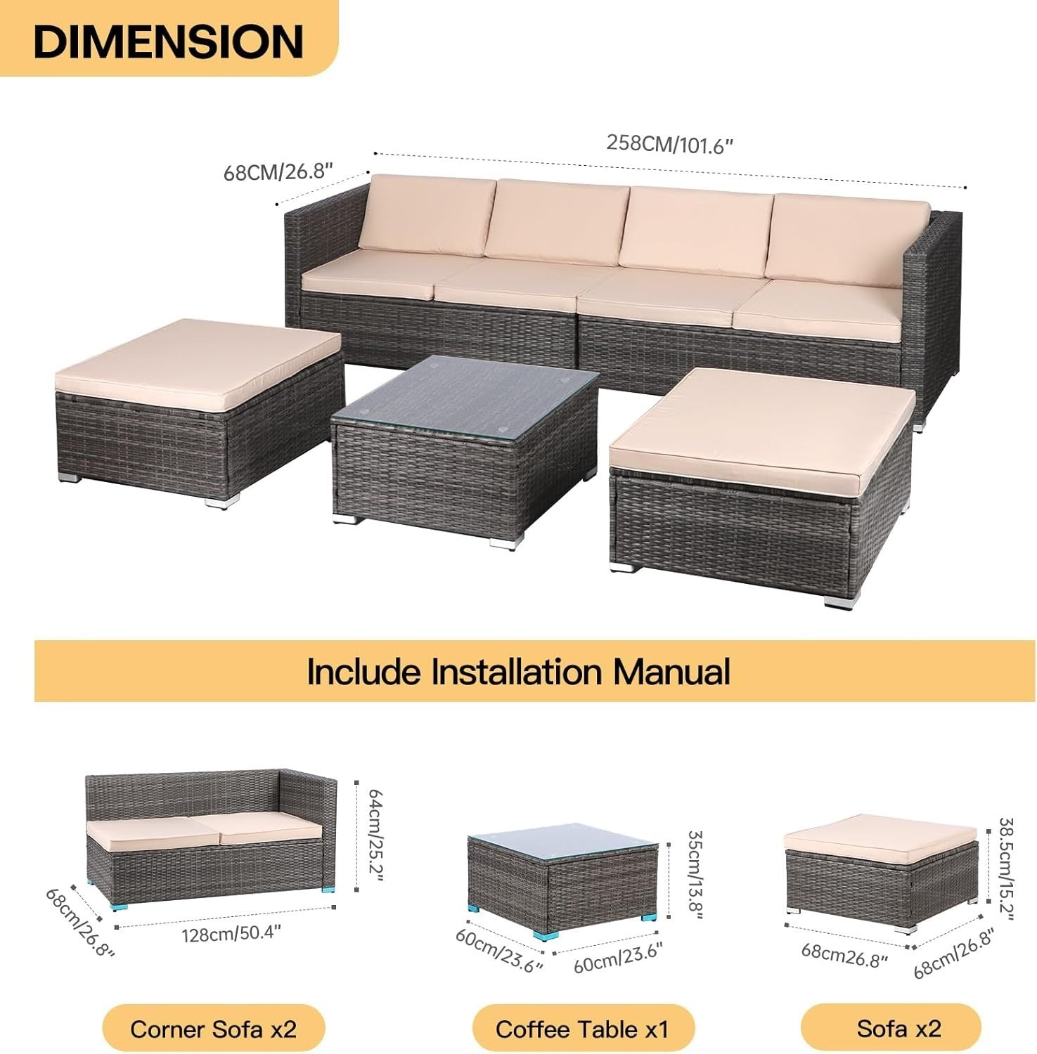 6 Seater Rattan Garden Sofa Set Patio Lounge Modular Outdoor Furniture