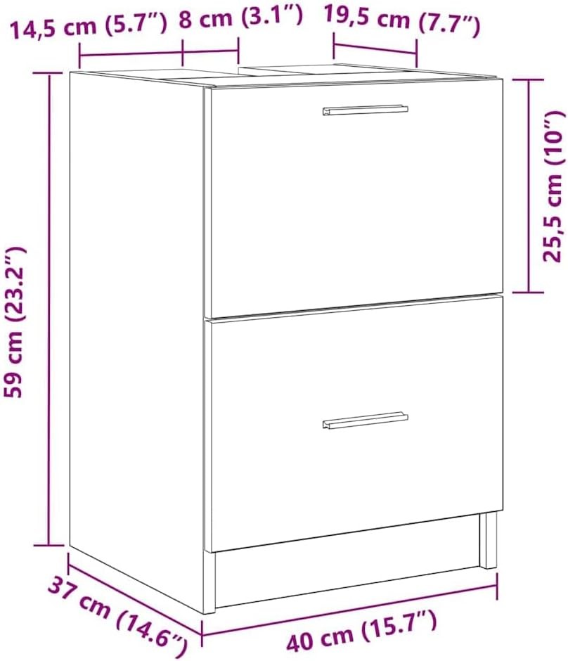 Rustic Bathroom Sink Cabinet 40x37x59cm Wooden Under Sink Storage Unit