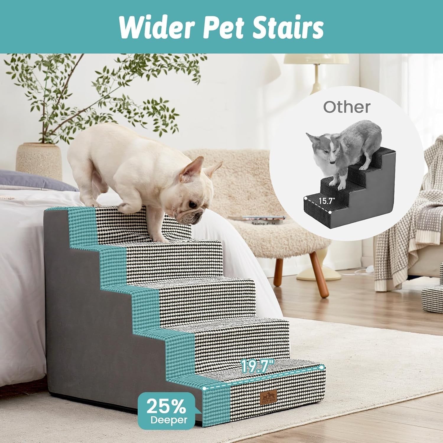 Dog Stairs Non-Slip Pet Steps for Small Dogs Cats Puppy 75x50x60cm White & Black