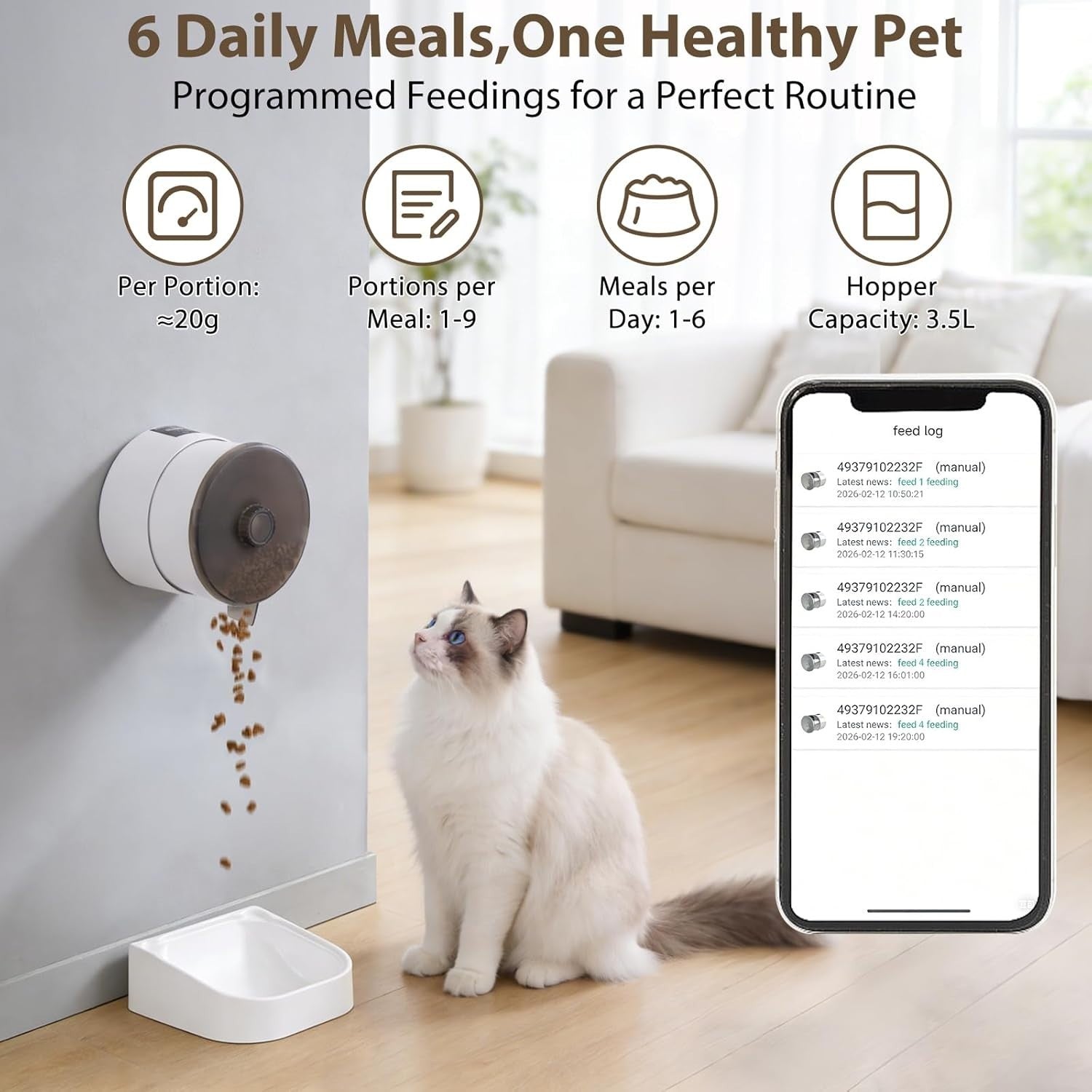 Smart WiFi Cat Feeder 3.5L App Control Timed Auto Food Dispenser