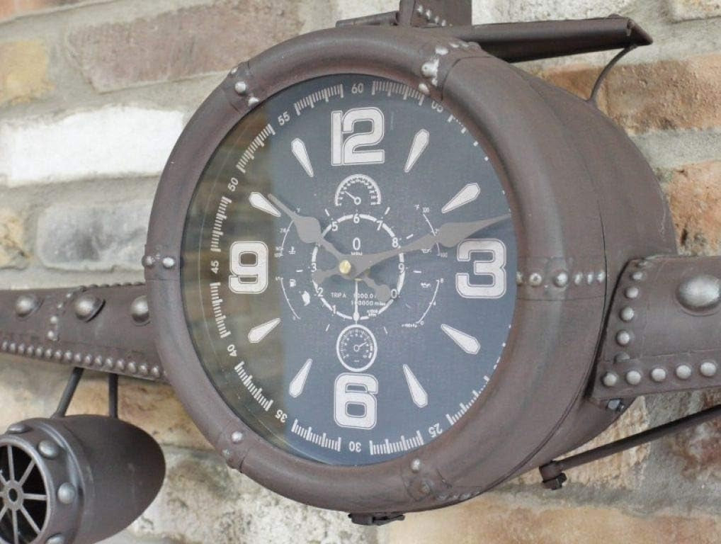Vintage Metal Aeroplane Wall Clock Retro Design Silent Battery Operated
