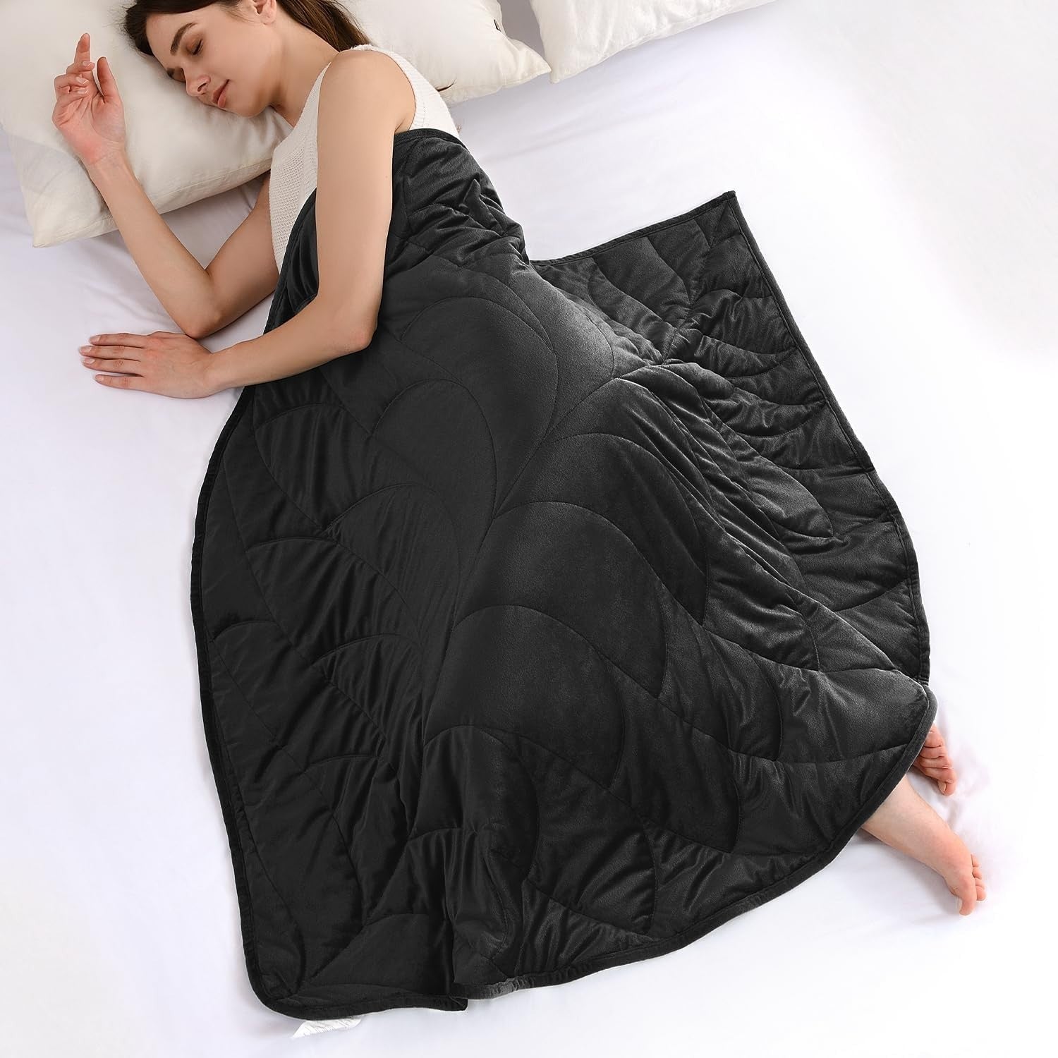 Weighted Lap Blanket Black 7lbs Soft Velvet Heavy Throw Travel Leaf Design