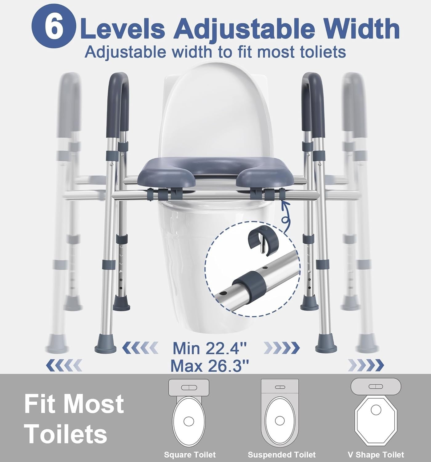 Raised Toilet Seat with Handles Height Adjustable 400lb Support Padded 16.5"