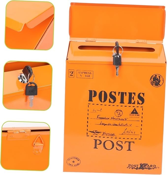 Lockable Wall Mounted Mailbox Iron Post Box Vintage Style Durable Letter Holder
