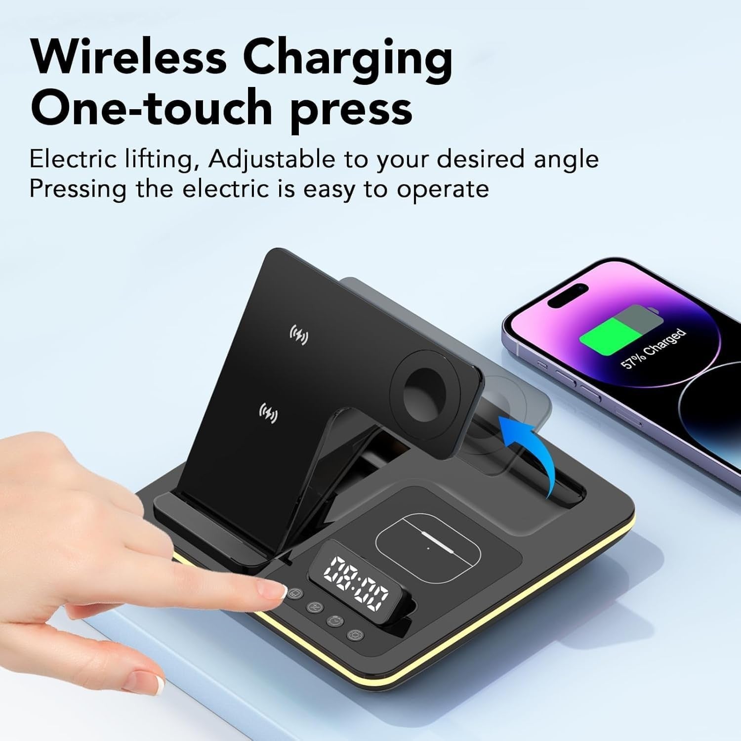 5 in 1 Foldable Wireless Charging Station Clock Night Light Stand