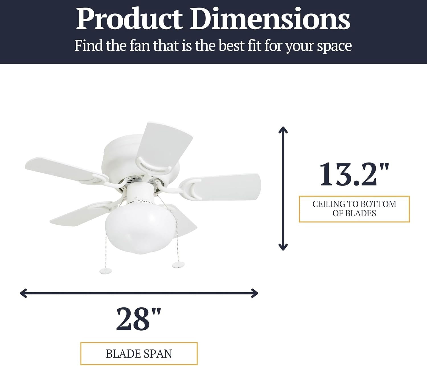 Prominence Home Hero 28" Ceiling Fan with Light, Reversible Blades, White