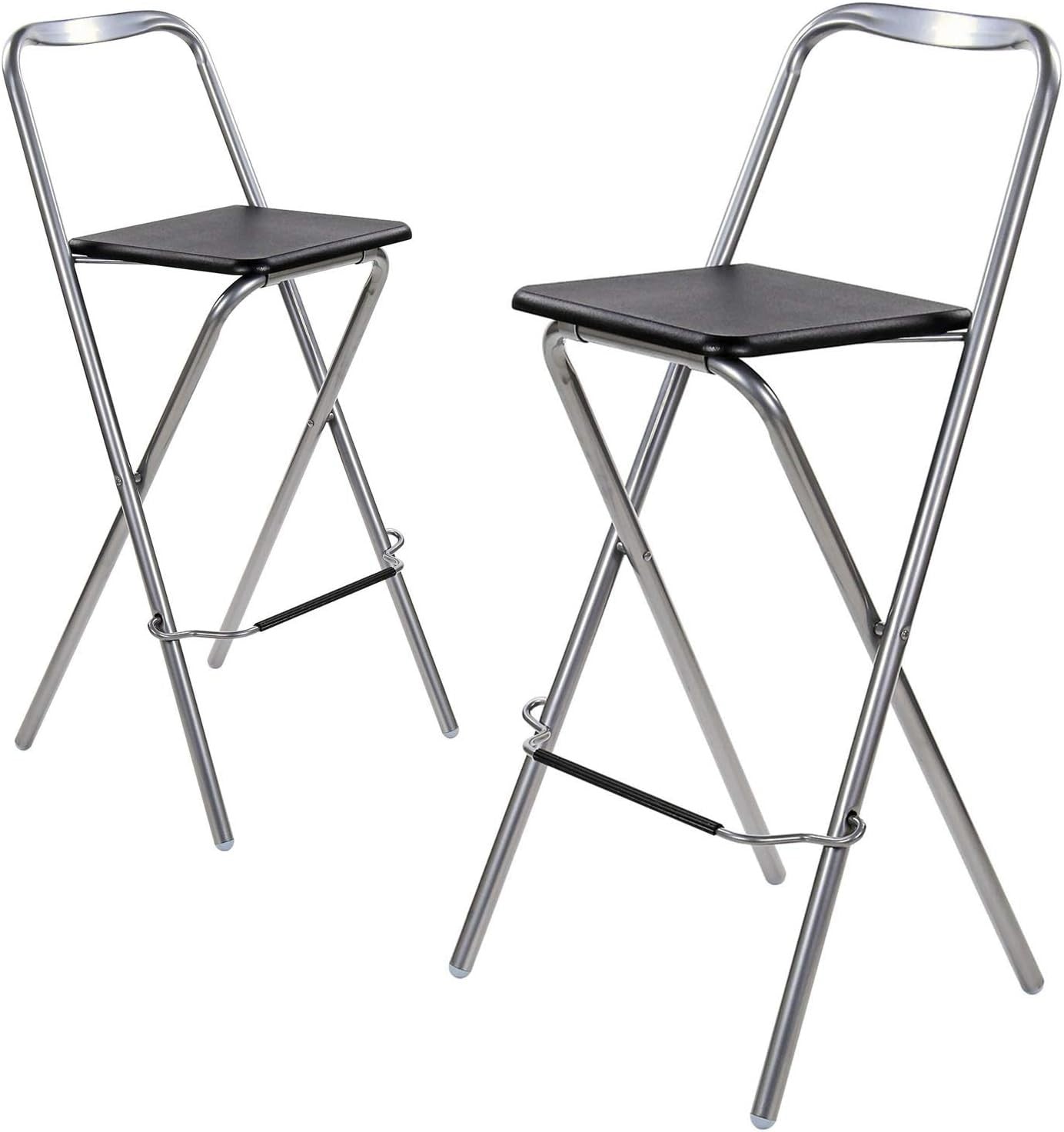 Folding Bar Stool Set 2 Black PVC Seat – Compact Kitchen & Home Chairs