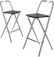 Folding Bar Stool Set 2 Black PVC Seat – Compact Kitchen & Home Chairs
