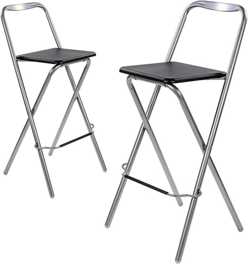 Folding Bar Stool Set 2 Black PVC Seat – Compact Kitchen & Home Chairs
