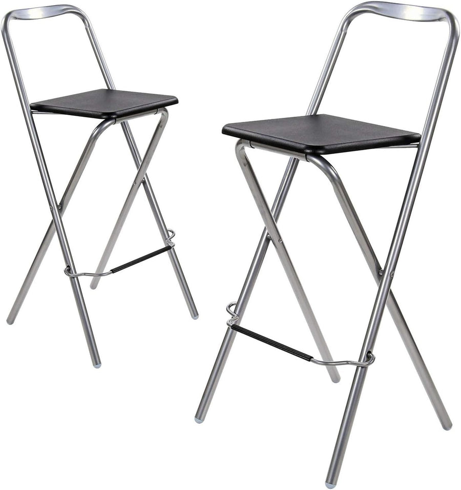 Folding Bar Stool Set 2 Black PVC Seat – Compact Kitchen & Home Chairs