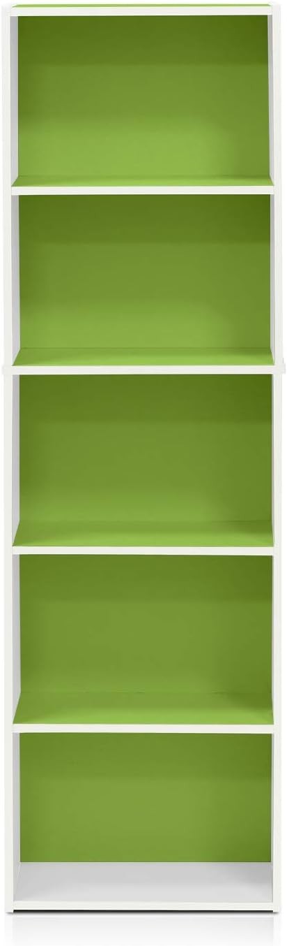 5 Tier Reversible Bookcase Storage Open Shelf Compact Organizer Bookshelf Green