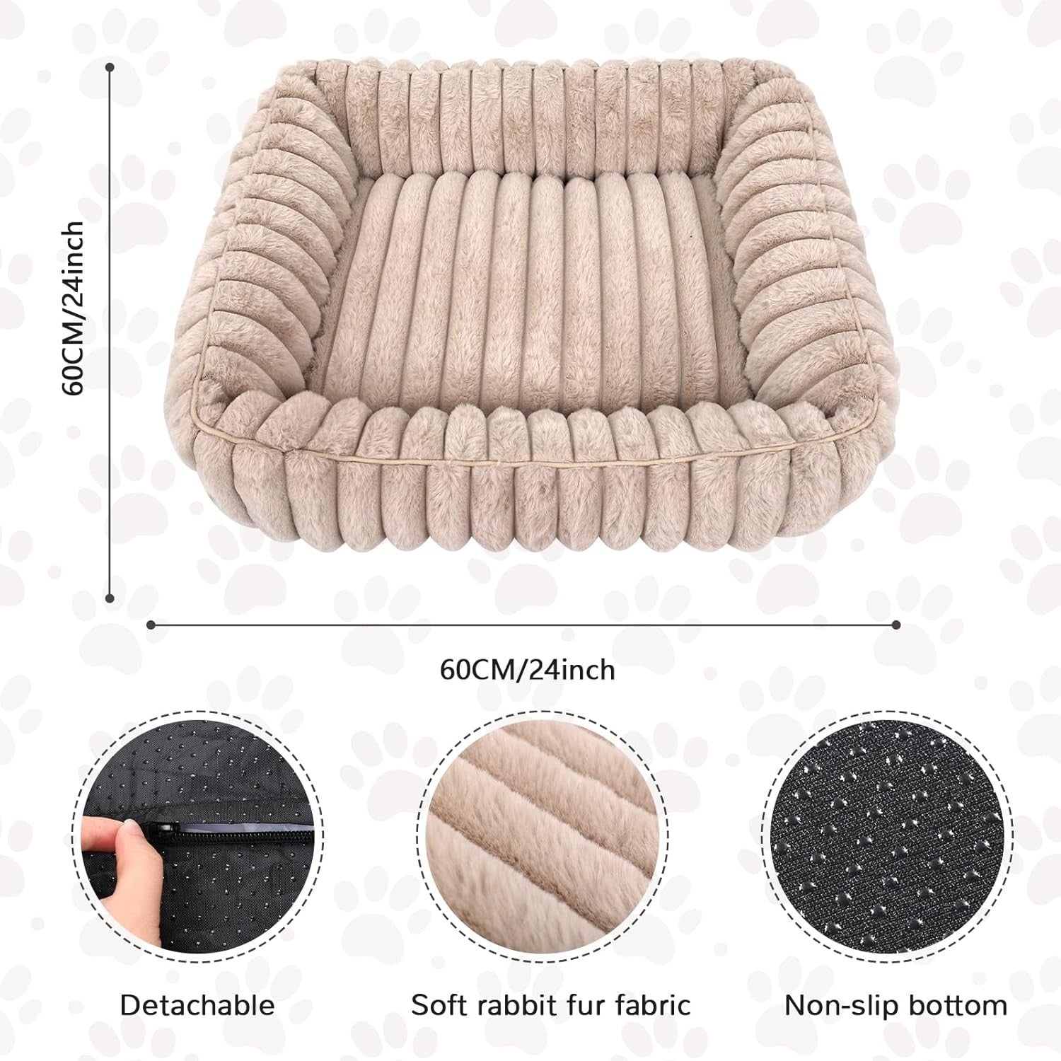 Rectangular Dog Cat Bed Washable Plush Sleeping Mat Non Slip 60cm
