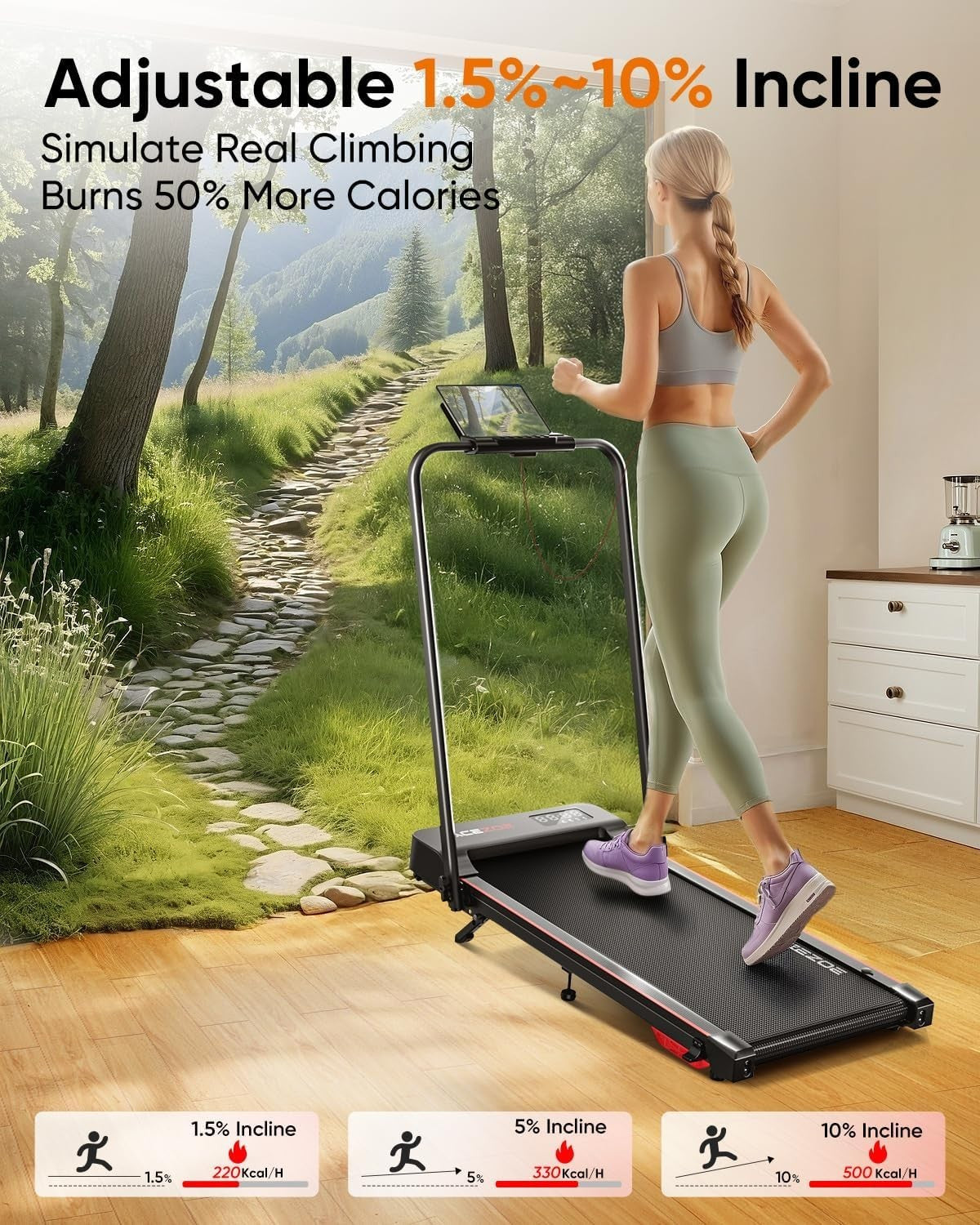 6-in-1 Folding Treadmill for Home | Portable Under Desk, Incline, App & LED Disp