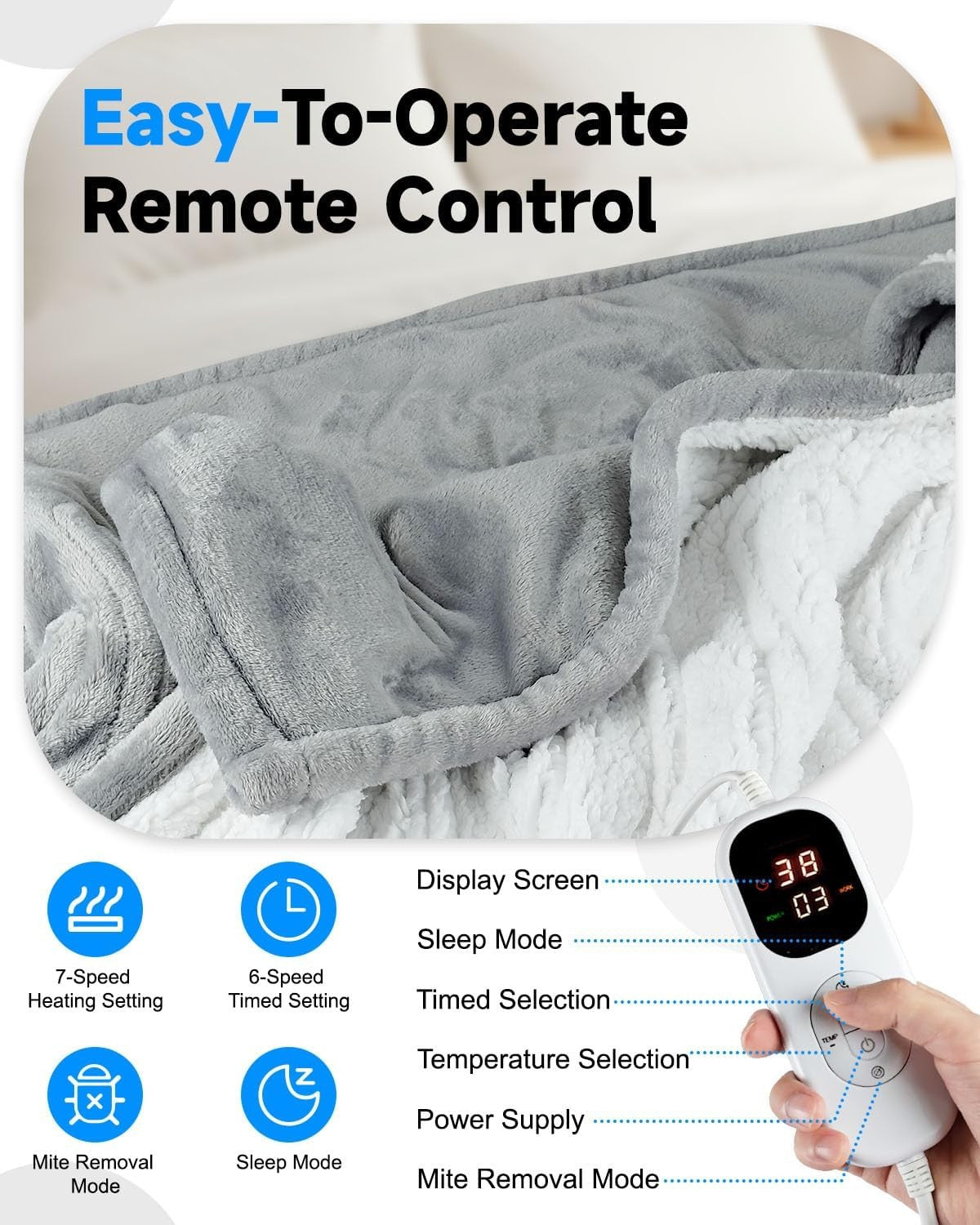 Electric Heated Throw Blanket 130x160cm 7 Heat LED Timer Washable Sofa Bed
